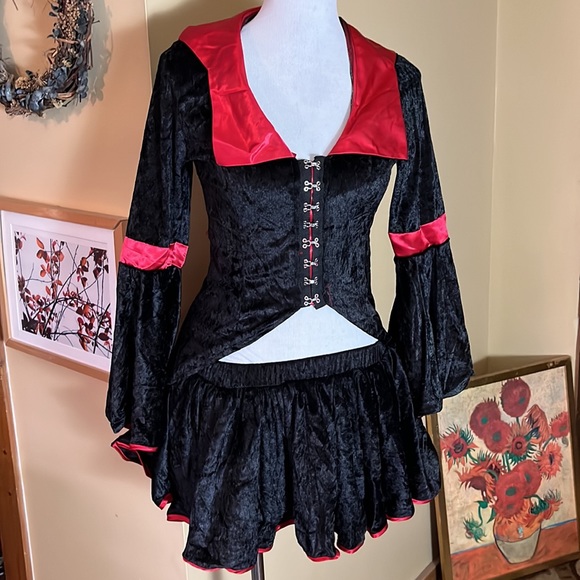 Vtg Sexy Vamprie Size Small/Medium VELVET VAMP by Delicious Corset Skirt Hat - Picture 8 of 16